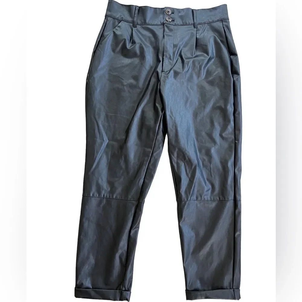 BBJ Boom Boom Jeans black faux leather cuffed trousers size XL